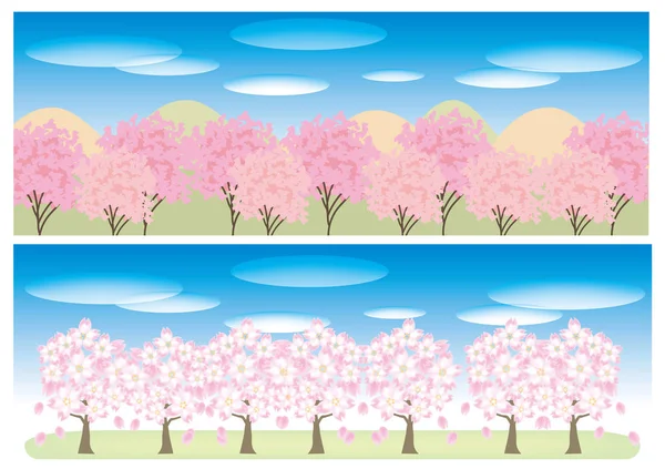 Cherry Blossom Trees Banner Set — Stock Vector