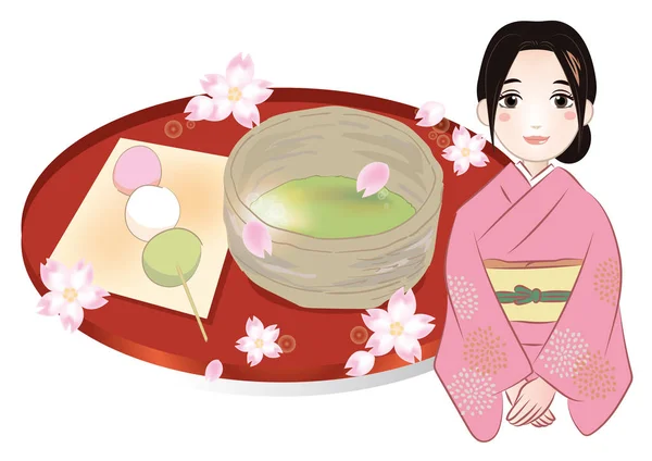 Japon Tatlılar Dango Kadın — Stok Vektör
