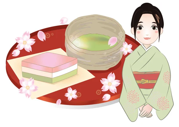 Japon Tatlılar Mochi Kadın — Stok Vektör