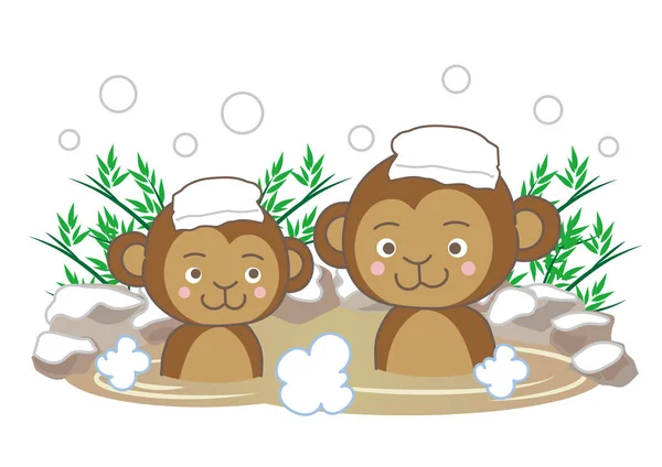 Мавпи Насолоджуються Гарячими Джерелами Снігу — стоковий вектор