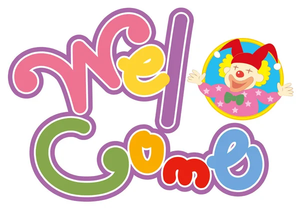 Colorful welcome title with clown — Stock Vector