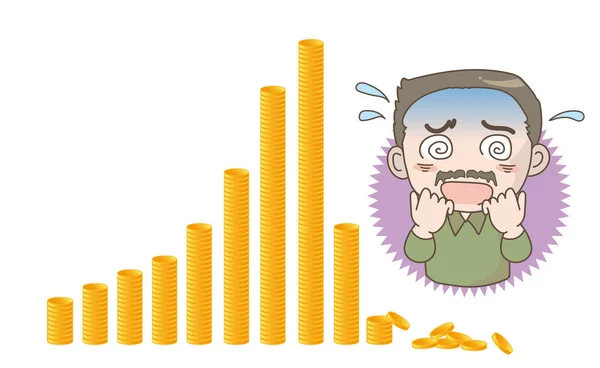 Coin Graph Crash Image Shocked Man — Stock Vector