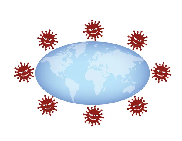 Världskarta Och Bild Coronavirus — Stock vektor