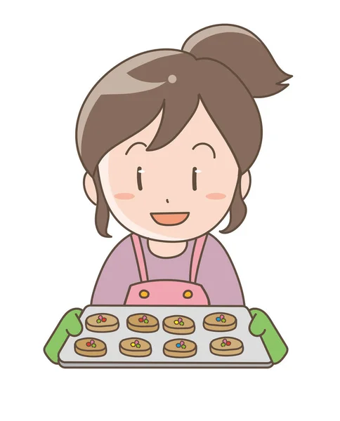 Woman Baking Cookies Stress Baking — Stock Vector