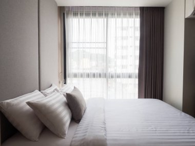 İç modern design.low aydınlatma ve Lens rahat yatak odası 