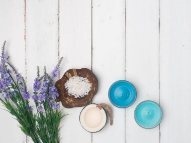 Aromaterapi ürün Spa set, mum, sabun, Hindistan cevizi, Masaj w