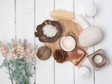 Aromaterapi ürün Spa set, mum, sabun, Hindistan cevizi, Masaj w
