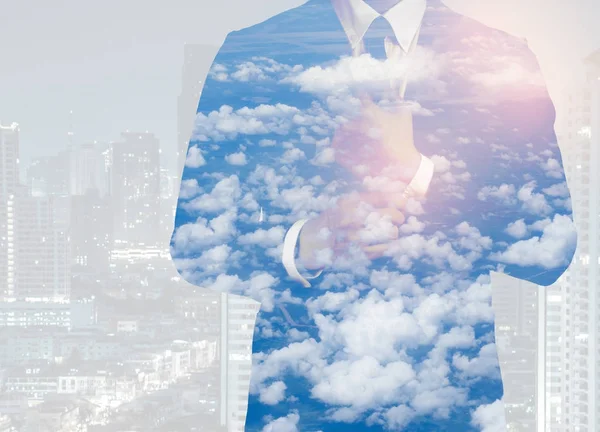 Double exposure of success business man city background.time for — Stock Photo, Image
