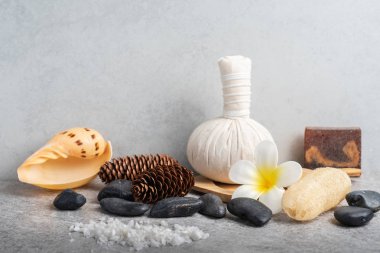 Aromaterapi ürün Spa Masaj beton arka plan ile ayarla
