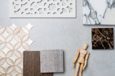 malzeme, ahşap, beton masaya örnekleri. İç tasarım malzeme fikir için seçin.