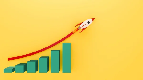 Rocket Flying  to Successful background . Business concept illustration.Rocket flying over cloud. Start up business growth .3d rendring.Business chart with a rocket going up.