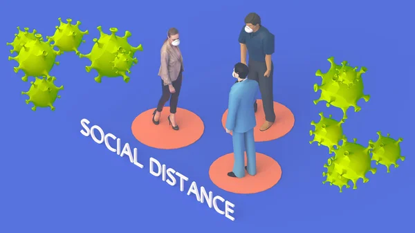 Vykreslování Sociální Distancování Lidé Udržují Odstup Společnosti Lidí Chránit Viry — Stock fotografie
