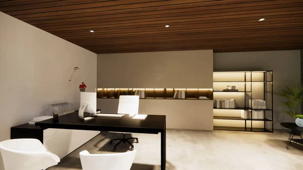 Rendering Interni Casa Moderna Open Space Lavoro Stile Loft Residenza — Foto Stock