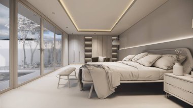 3D görüntüleme. İç mekan modern mutfaklı açık yaşam alanı. Çatı katı tarzı Duplex apartmanı. Ev dekorasyonu, iç tasarım..