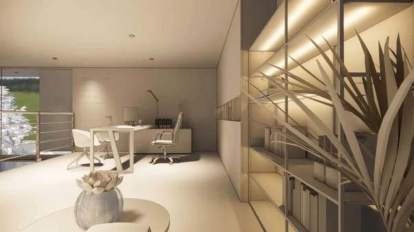 Rendement Maison Intérieure Moderne Espace Vie Ouvert Avec Cuisine Loft — Photo