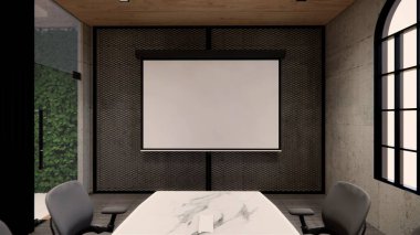 İçi boş Modern Çatı Ofisi açık uzay modern ofis manzarası. Modern açık konsept lobi ve resepsiyon odası tasarımı. 3dRending .