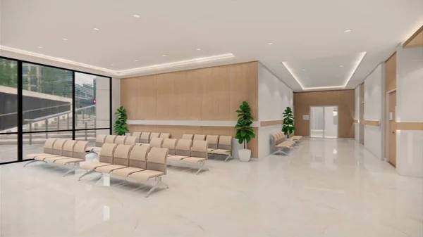 3D渲染 内科医院现代设计 柜台及等候区空置接待处医疗实务概念第4K条 — 图库照片
