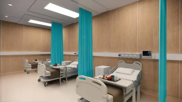 Rendering Interni Ospedale Design Moderno Fila Letti Ospedalieri Vuoti Varie — Foto Stock