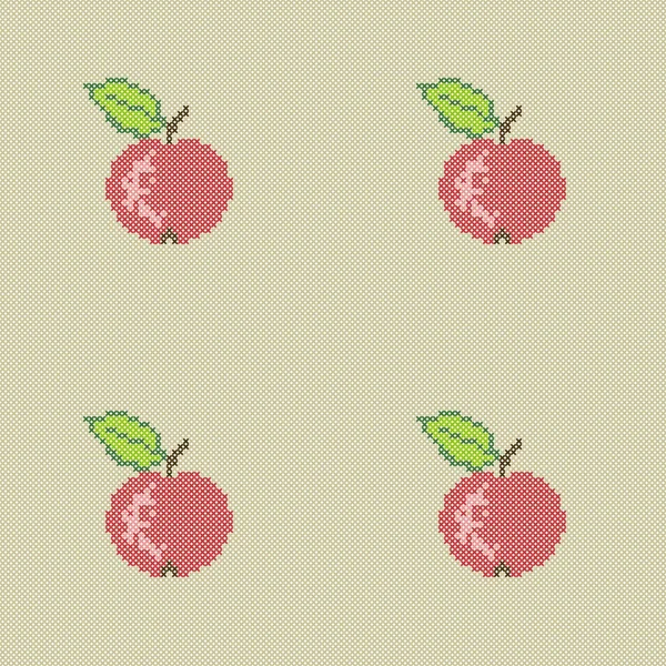Motif sans couture avec broderie pommes rouges — Image vectorielle