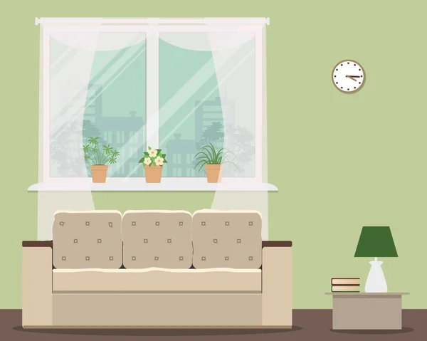 Sala de estar em cor verde —  Vetores de Stock