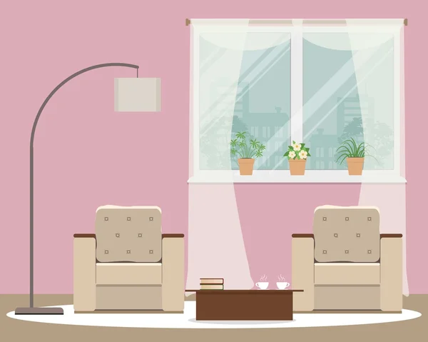 Sala de estar en color rosa — Vector de stock