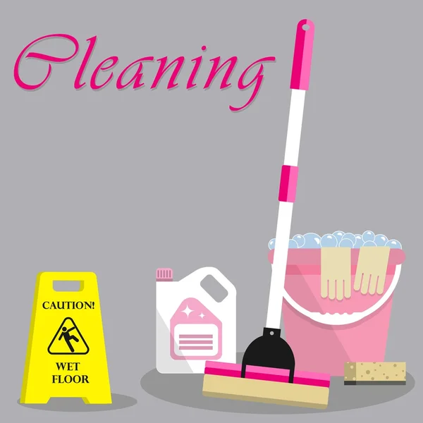 Cleaning time concept in pink color — Διανυσματικό Αρχείο