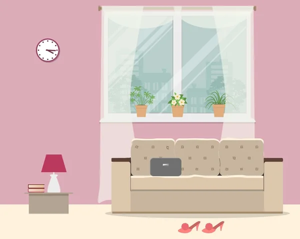 Living room in pink color — Stock Vector