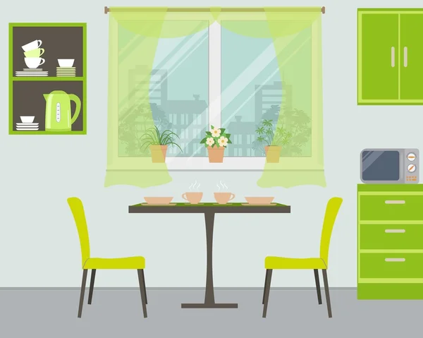 Cozinha moderna em cor verde — Vetor de Stock