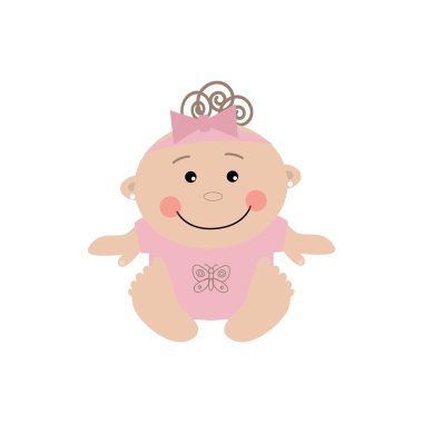 Kız bebek beyaz bir arka plan üzerinde oturuyor