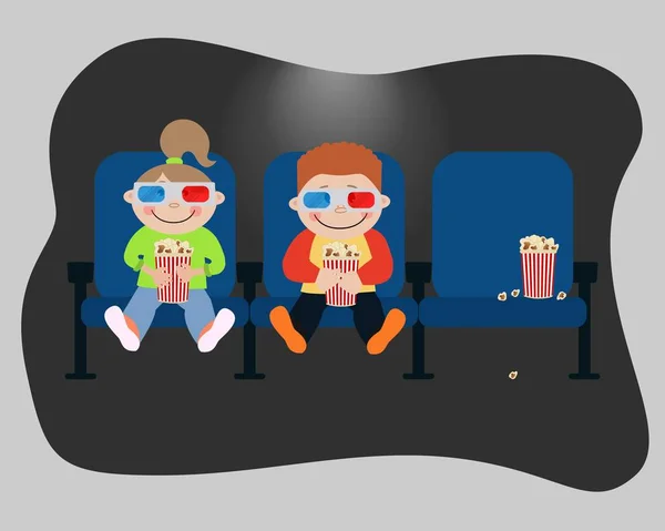 Les enfants regardent un film dans un cinéma — Image vectorielle