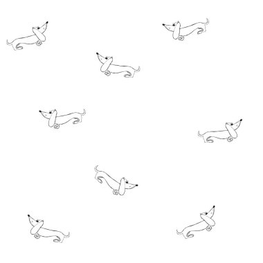 Dachshund köpekler beyaz bir arka plan üzerinde siluetleri ile Seamless Modeli