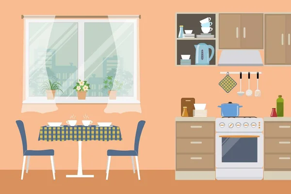 Cocina en color naranja — Vector de stock