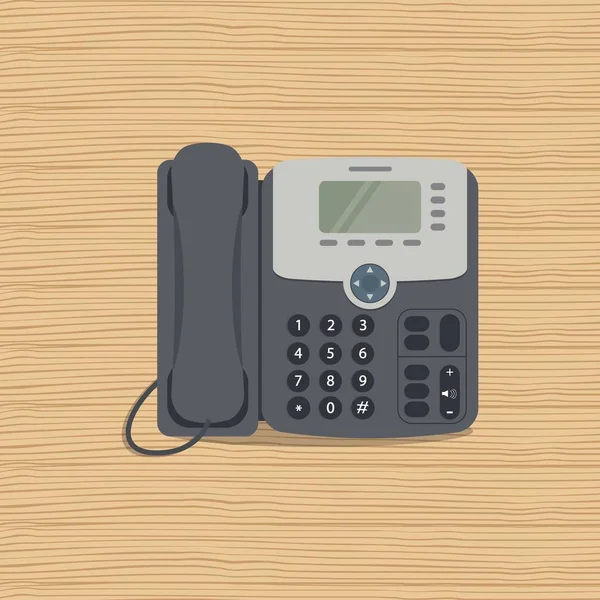 Platte telefoonpictogram op een houten achtergrond — Stockvector