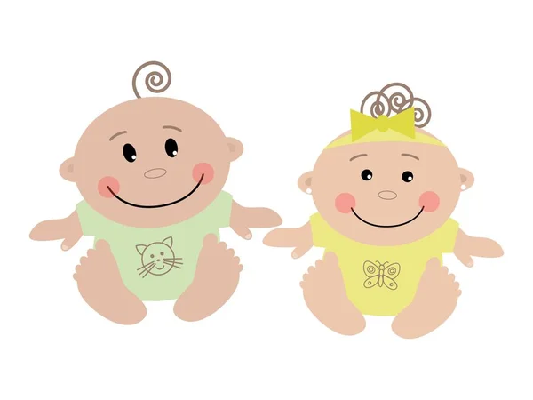Babymeisje en jongetje vector illustratie — Stockvector