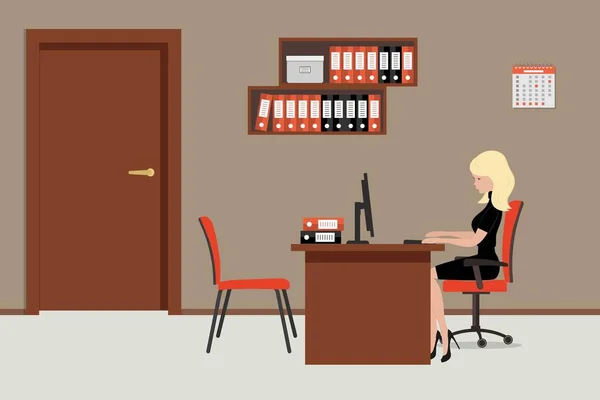 Bannière Web d'un employé de bureau dans la pièce près de la porte — Image vectorielle