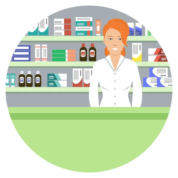 Banner web de un farmacéutico en forma redonda — Vector de stock