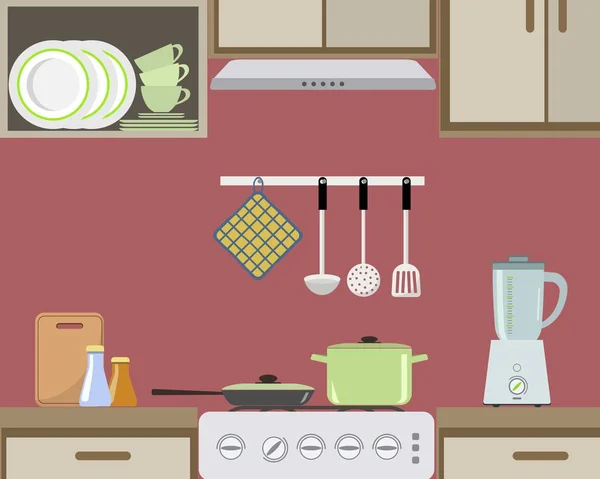 El fragmento del interior de la cocina en el color rojo — Vector de stock