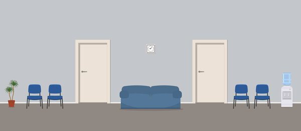 Waiting hall in a blue color. Corridor