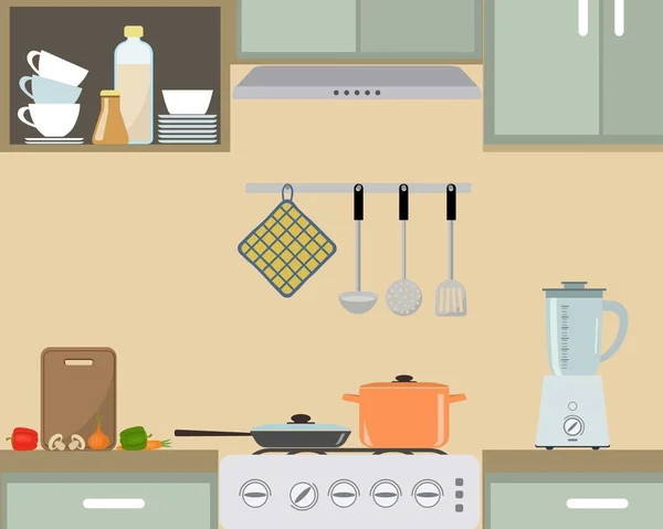 Fragment d'un intérieur de cuisine en couleur provence — Image vectorielle