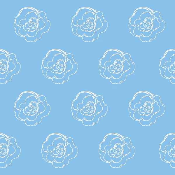 Seamless pattern with white roses on a blue background — Stock Vector