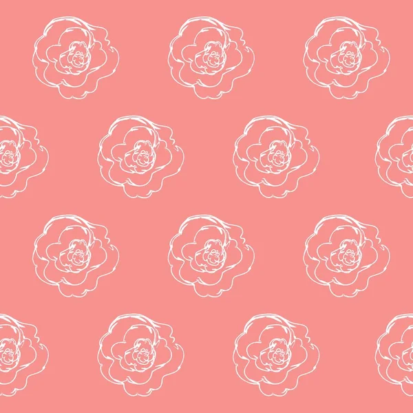 无缝模式与粉红的底色上的白玫瑰 — 图库矢量图片