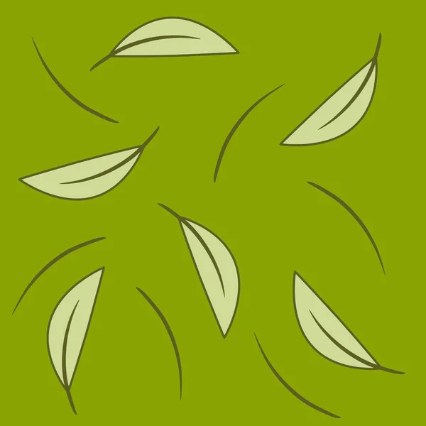 녹색 배경에 나뭇잎 이 있는 솔기없는 무늬 — 스톡 벡터