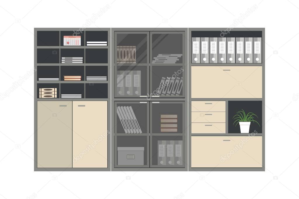 Office cabinets with documents isolated on a white background