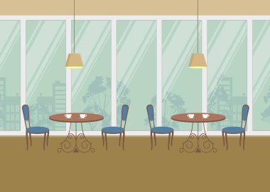 Restoran iç. Orada iki tablo ve resim penceresinin arka plan üzerinde dört sandalye