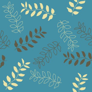 Mavi bir arka plan bej ve kahverengi yapraklar ile Seamless Modeli