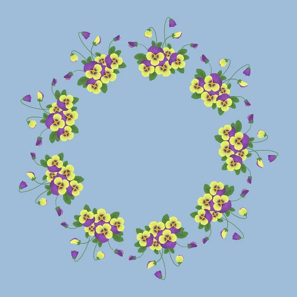 Floral ronde frame van pansy bloemen — Stockvector