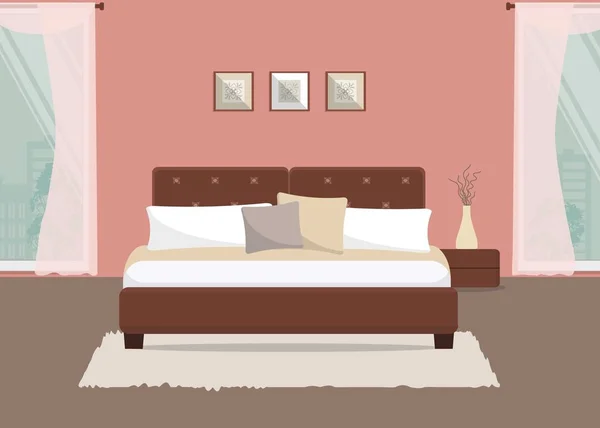 Bedroom in a pink color — Stock Vector