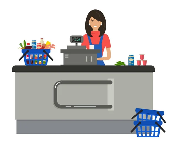 Banner web de un cajero de supermercado — Vector de stock