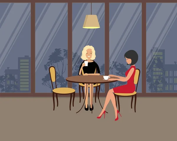 Deux filles dans le café — Image vectorielle