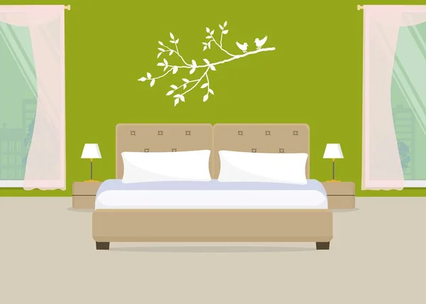 Dormitorio en un color verde — Vector de stock